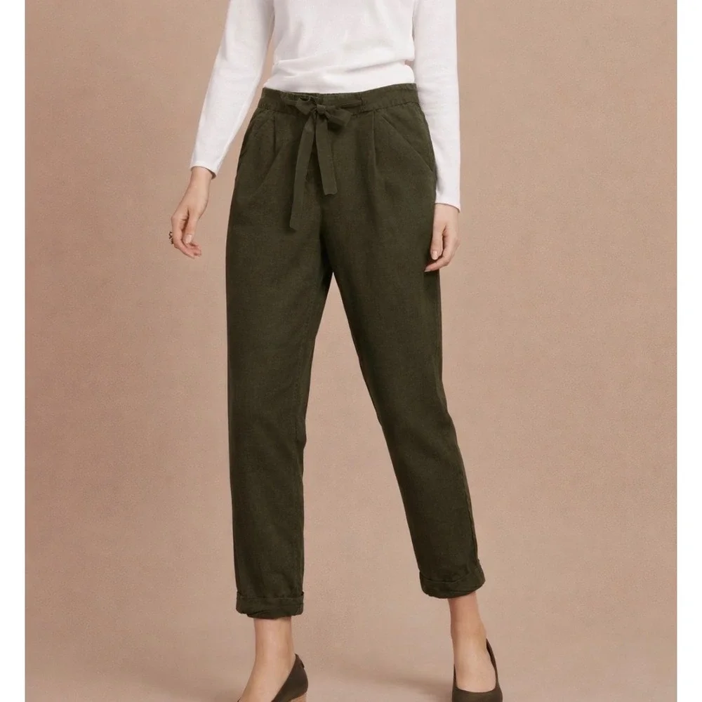 Aritzia Wilfred Allant Linen Blend‎ Trousers Womens 8 Olive Green Pleated Pant